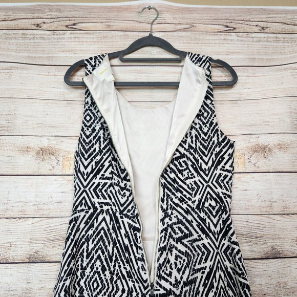 Anthropologie MAEVE Women Dress 4 Sleeveless Black Beige Geometric Sheath Zipper - Picture 14 of 15
